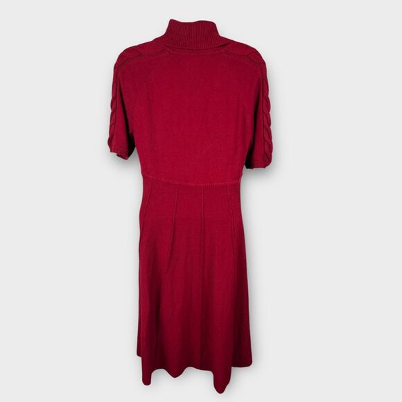 Jones New York Red Cable Knit Short Sleeve Drape V-neck sweater dress Medium - Picture 2 of 9